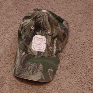 Pink and camo NC State hat
